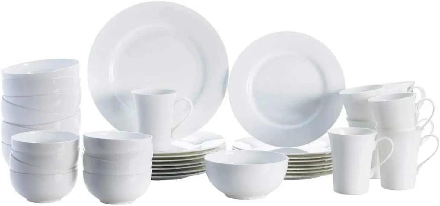 40-Piece Bone China Dinnerware Set + Mikasa Bravo 65-Piece Stainless Steel Flatware Set