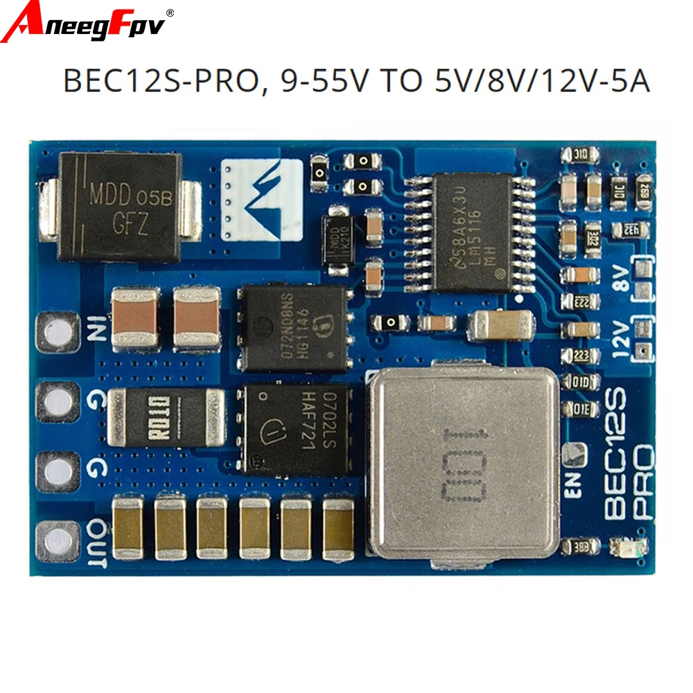 MATEK BEC12S-PRO 9-55V TO 5V/8V/12V-5A Voltage Regulator BEC Power Module Overcurrent Protection Self-recovery for RC FPV Drone