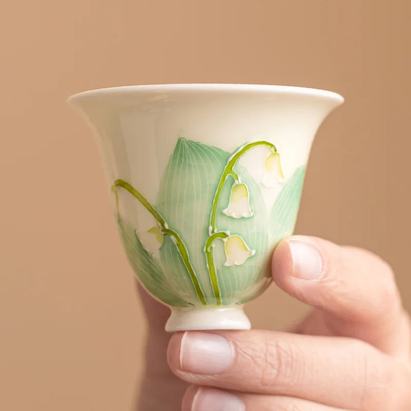 Handbemalte Maiglöckchen-Teetasse aus Keramik, persönliche Master-Tasse, Gongfu-Teeset für Teezeremonie, Heimgebrauch, ästhetisches Geschenk