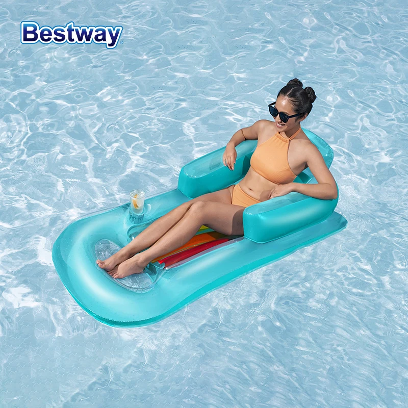 Bestway 43028 Inflatable Swimming Pool Floating Bed, leisure swimming pool lounge chair with headrest, Inflatable water bed with