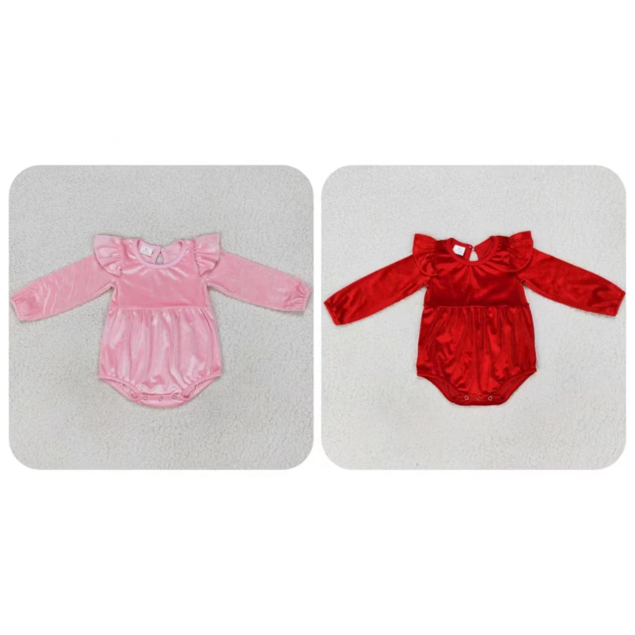 

Toddler Velvet Snap Botton Baby Girl Long Sleeves Romper Kids One-piece Newborn Coverall Bubble Bodysuit Solid Jumpsuit