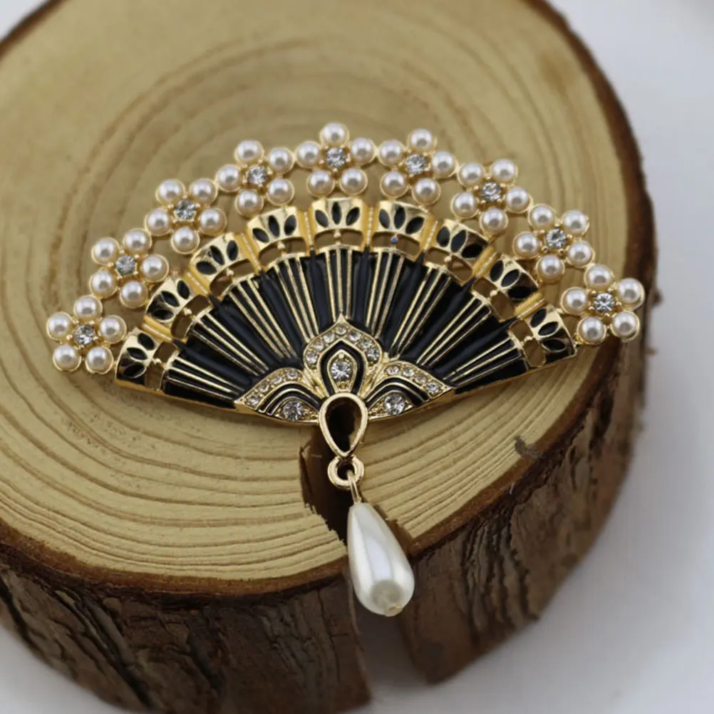 

2Pcs Fan Brooch Pins Crystal Rhinestone Pearl Creative Design Suitable for Women Sweaters Dresses Bags Hats Scarves Accessories
