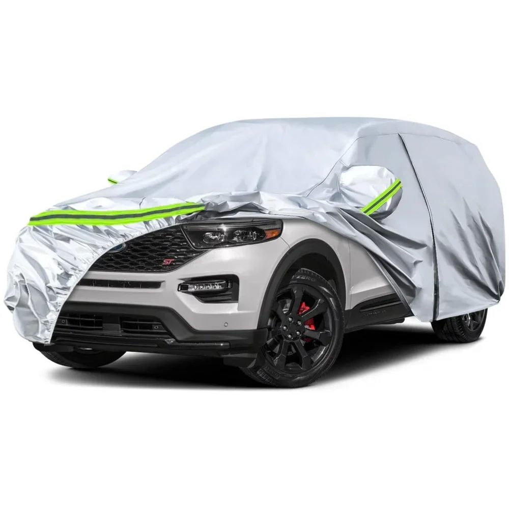 

Чехол для автомобиля Ford Explorer 2011-2025, серебристый, всепогодный, с молнией на двери, ветрозащитными ремнями для защиты от снега, дождя, пыли и града