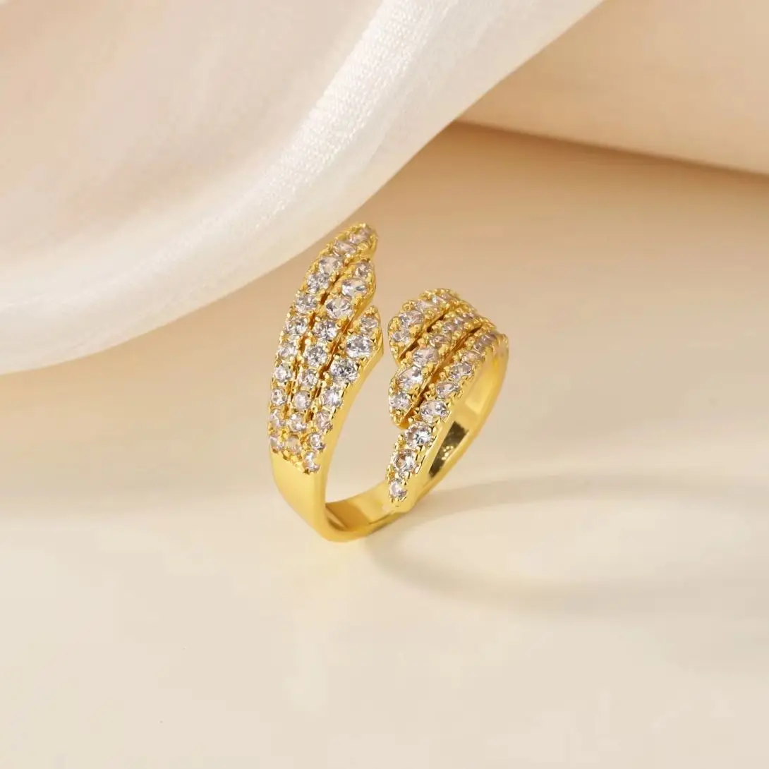 Animal Feather Design Zircon Rings For Women Men Gold Color Open Index Finger Ring Wedding Luxury Punk Vintage Jewelry Gift