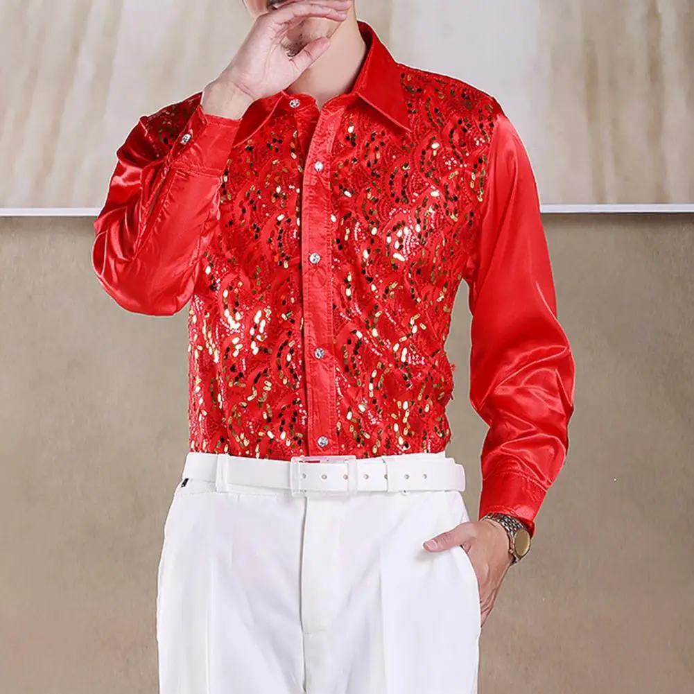 

Sequins Glitter Shirt 70's Disco Nightclub Sparking Shirt Business Shirt For Men England Style Sequin Formal Wedding Shirts