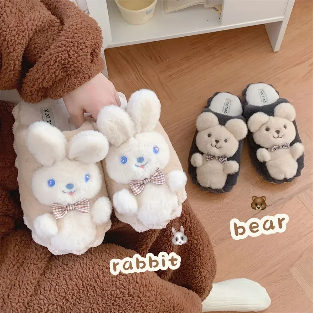 Autumn and winter girls creative cute plush bunny plush warm cotton slippers women's indoor comfortable slippers winter