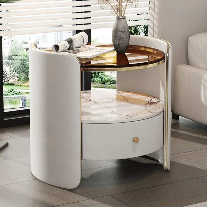 Bedside Tables Simple Modern Round Home Bedroom 2024 New Style Light Luxury High-end Master Bedroom Bedside Table Italian Style