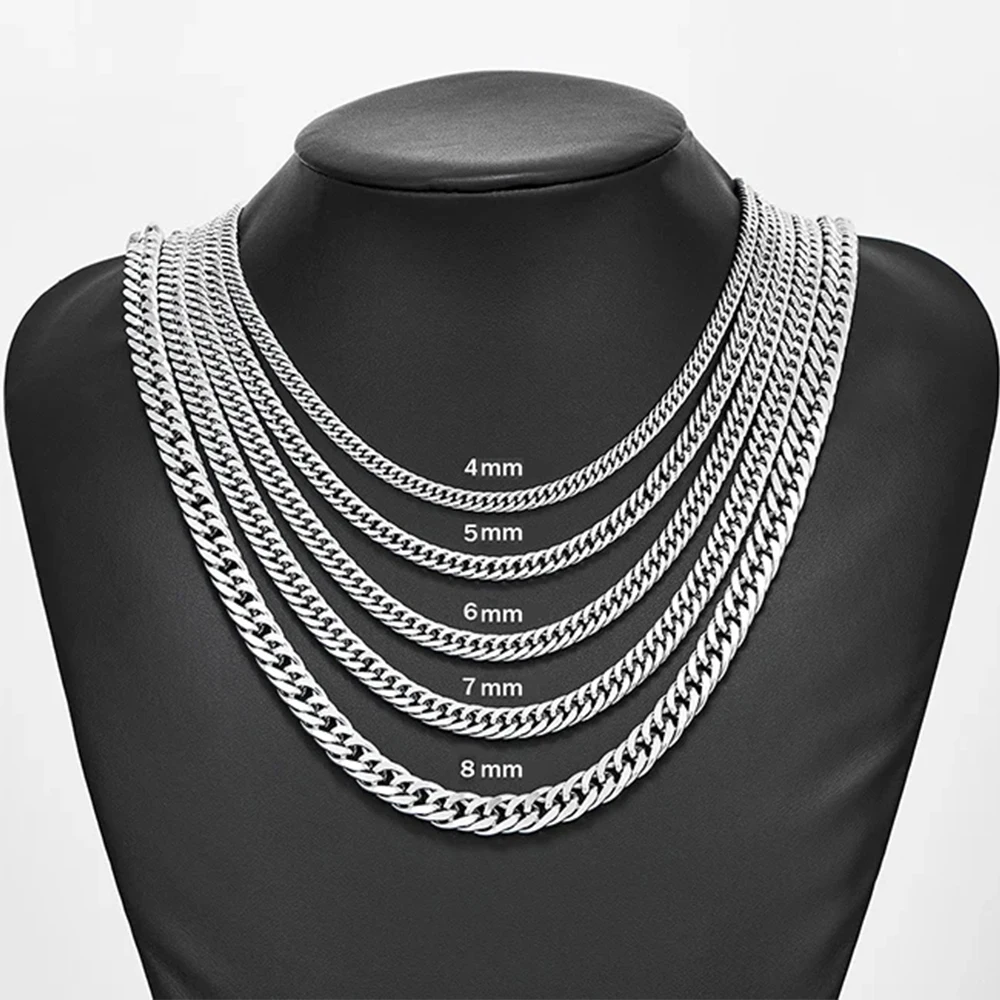 HIYEE 3mm/4mm/5mm/6mm/7mm/8mm Stainless Steel Cuban Link Chains Classic for Men Boy Curb Chunky Necklace Jewelry 14 to 28 Inches