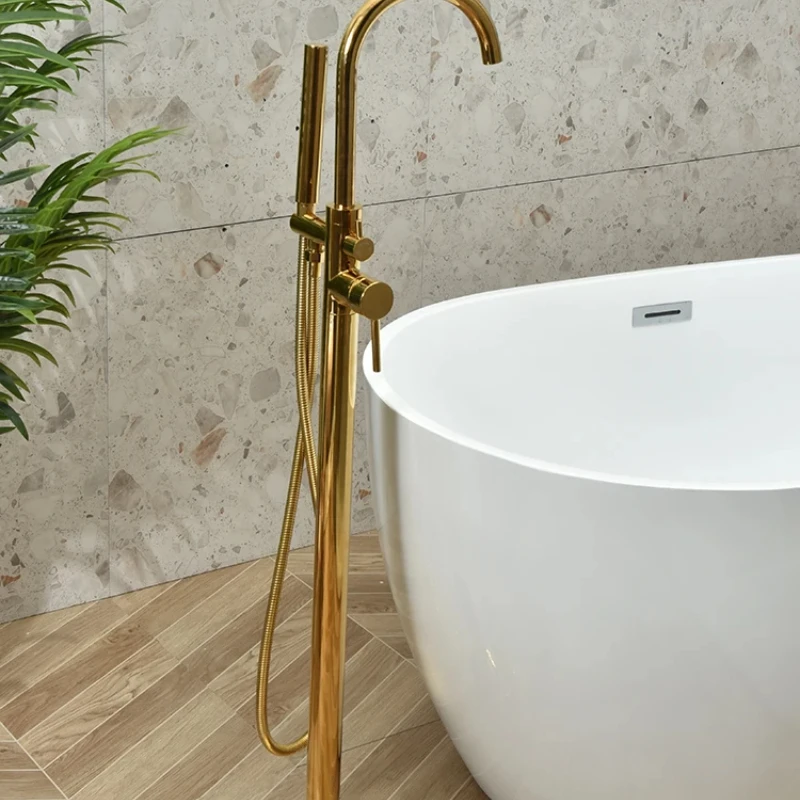 

Floor-standing bathtub faucet all-copper sitting cylinder-side faucet wooden bucket faucet fixed support vertical shower set