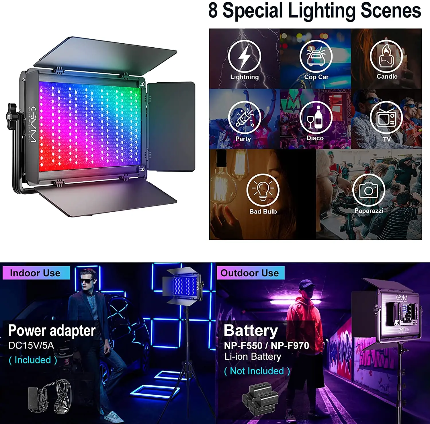 GVM 1500D RGB LED Video Light 75W Video Lighting Kit with Bluetooth Control Led Panel Light for Photography, YouTube Studio