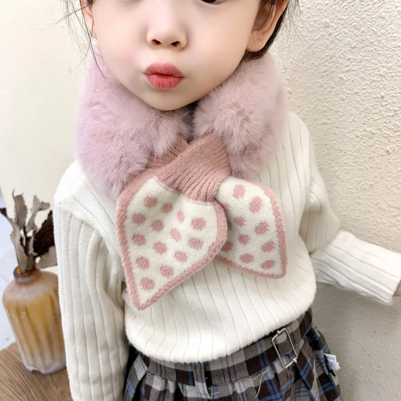 Cute Soft Plush Baby Girl Scarf Winter Thick Warm Faux Fur Girls Scarves Bows Neck Warmer Neckerchief Children Kids