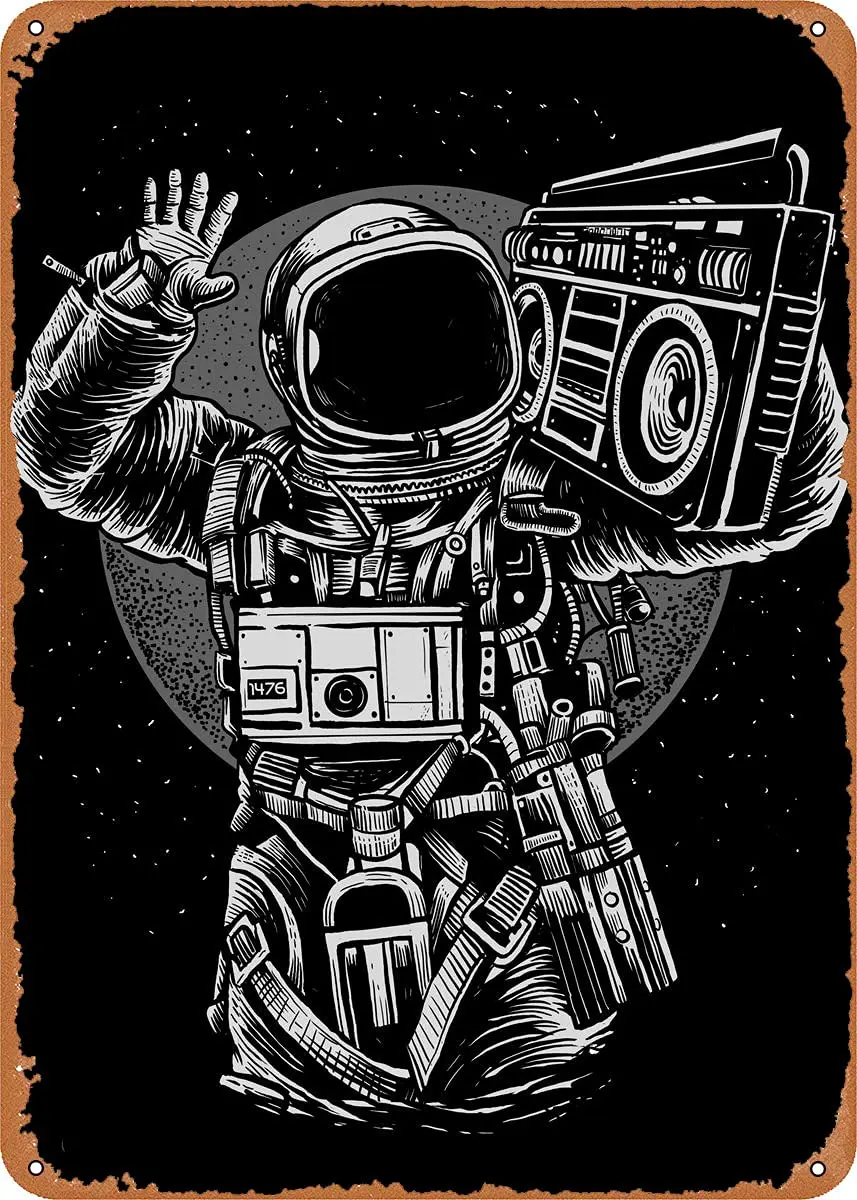 Musikliebhaber Astronaut Metallblechschild Retro Wanddekoration Vintage Kunstdruck Poste Tolles Geschenk für Weltraumfans