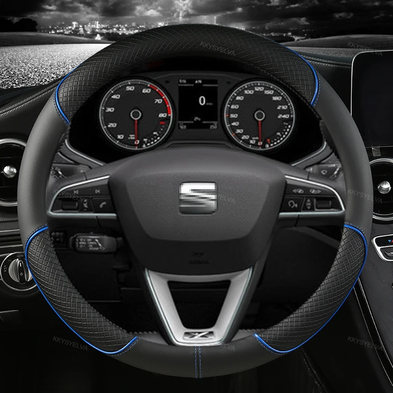 Car Steering Wheel Cover Microfiber Leather 38cm Non-Slip For Seat Tarraco Arona Ateca Ibiza Toledo Mii Leon Arosa Exeo ST FR - Image 5