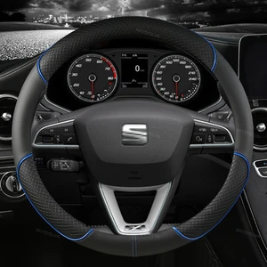 Microfiber leather car steering wheel coverage, non -slip for Tarraco Aron Seat ATECA IBIZA TOLEDO MII LEON AROSA EMO ST FR, 38cm 10 Main Sales Steering Cover Seat Ibiza - №1