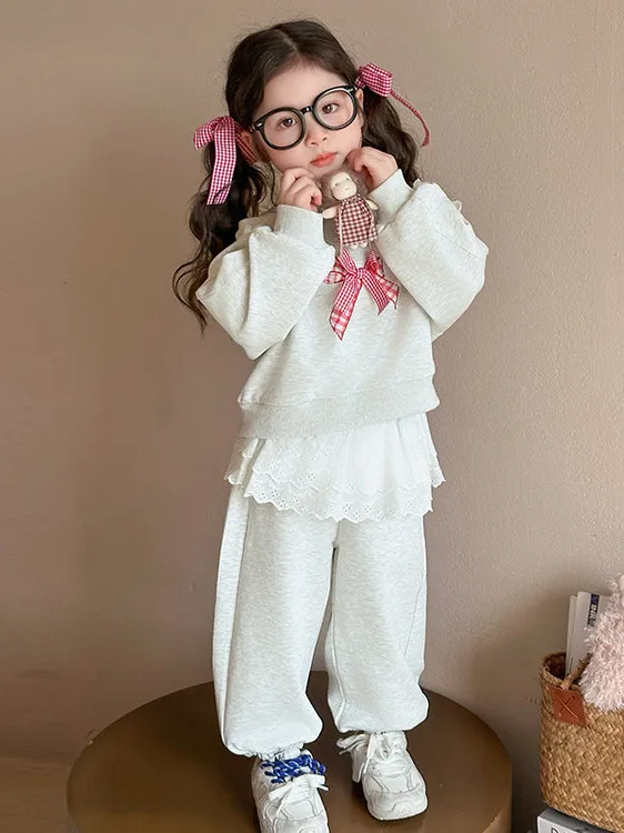 

Комплект из двух предметов для девочек Sweet Sli: свитшот и брюки, весна 2026, новинка, повседневная спортивная одежда с длинным рукавом, дышащая