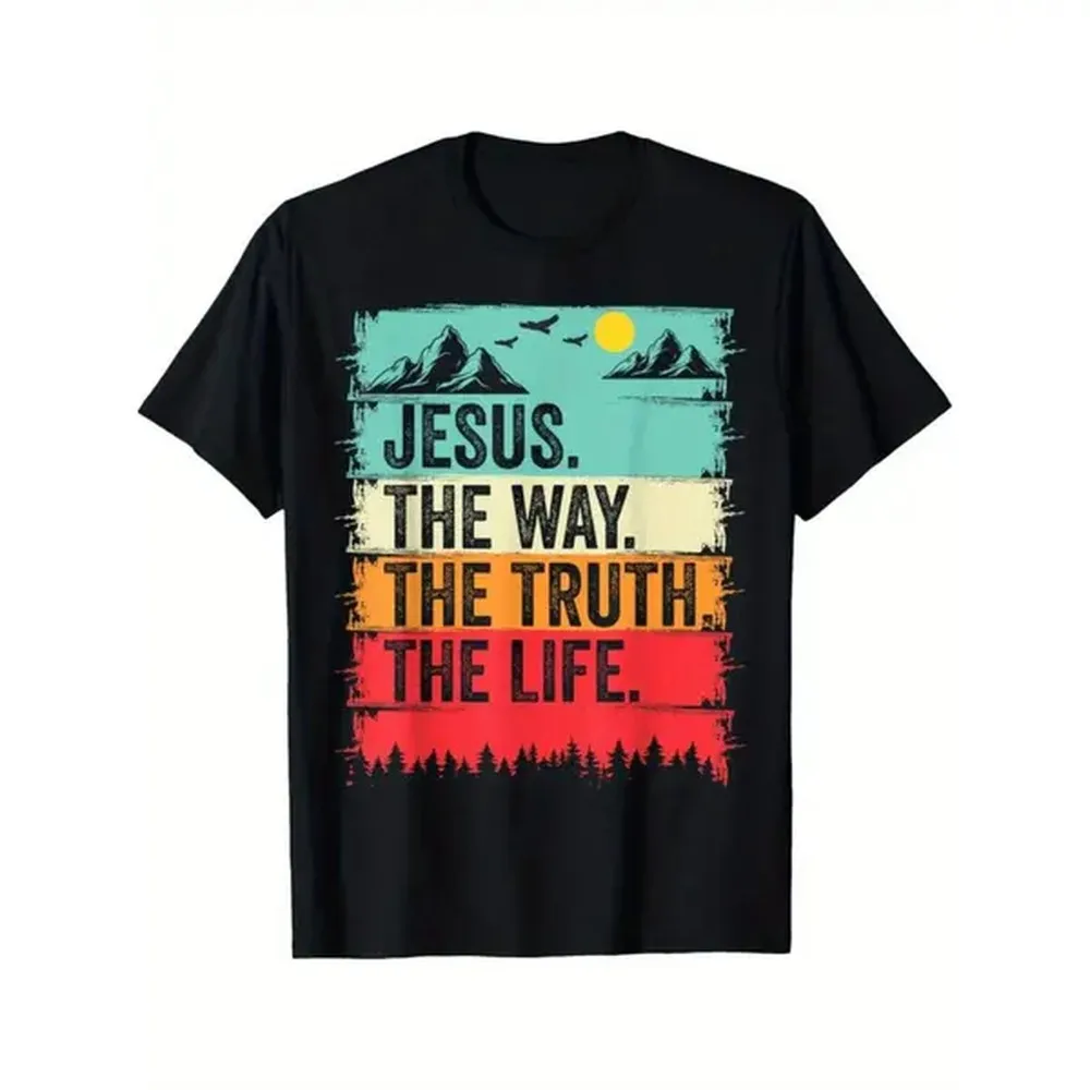 100% Cotton Golf Gift T-Shirt For Men and Women Jesus The Way Truth Life Bible Verse Christian Worship T-Shirt