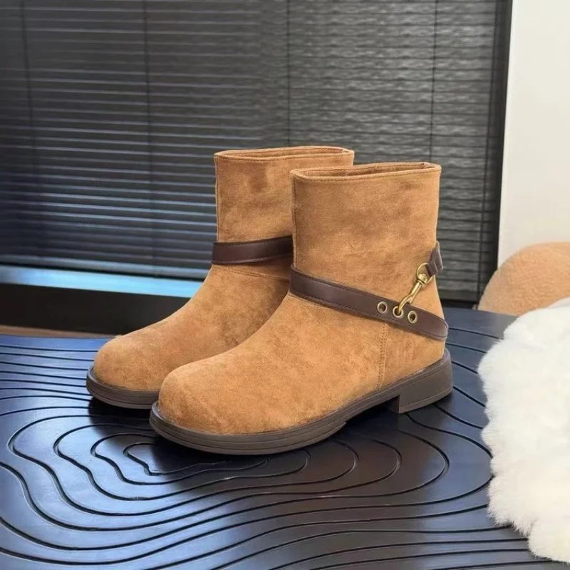 

Women's Thick-Soled Belt-Buckle Fashion Boots Retro Korean Style Ankle Boots with Sleeve Autumn/Winter New Style 2025