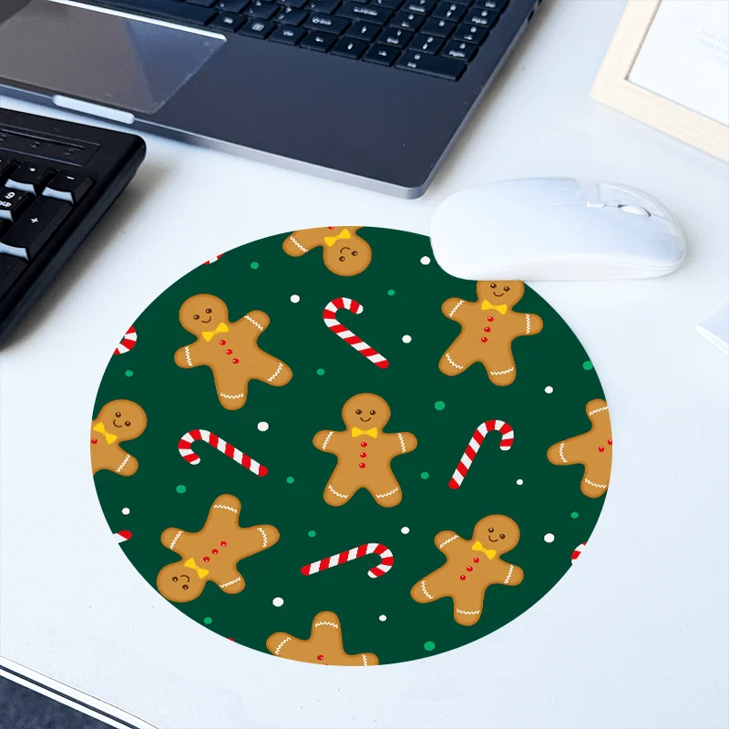 رجل خبز الزنجبيل لعيد الميلاد، قصب الحلوى، لوحة ماوس مستديرة للعطلات، مطاط مضاد للانزلاق، ديكور سطح المكتب للكمبيوتر المكتبي والمنزلي #5