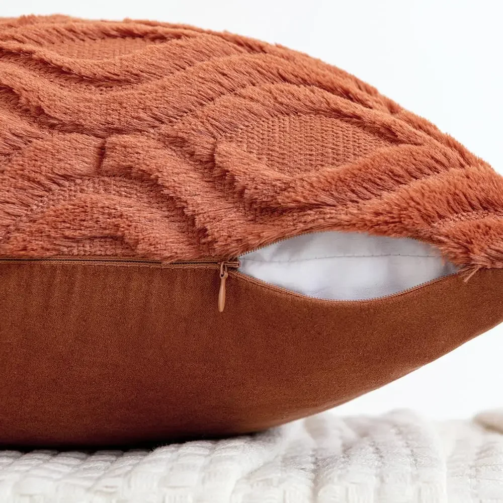 Fall Rust Orange Throw Pillow Covers 45x45CM Soft Plush Faux Wool Couch Cushion Cover Boho Throw Pillow for Sofa Living Room Bed