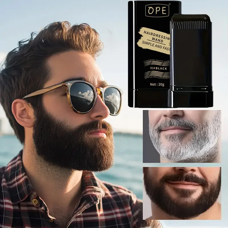 2-in-1 Beard Filler Powder and Styling Brush, Temporary Washable Beard Dye Sticks for Men