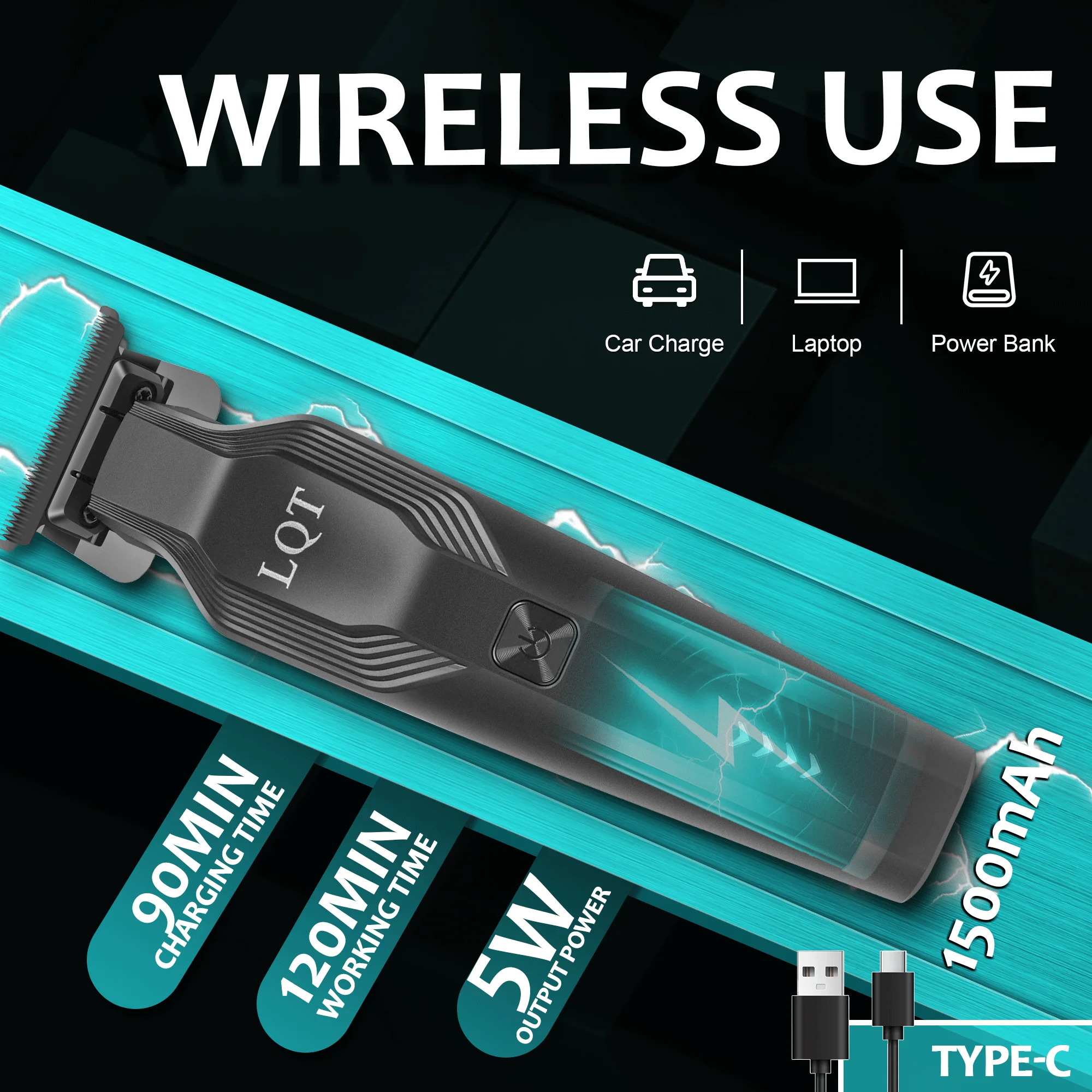 LQT USB Rechargeable Zero Gap T Blade Hair Trimmer Barber Outline Clipper With Charging Base & 3 Limit Combs