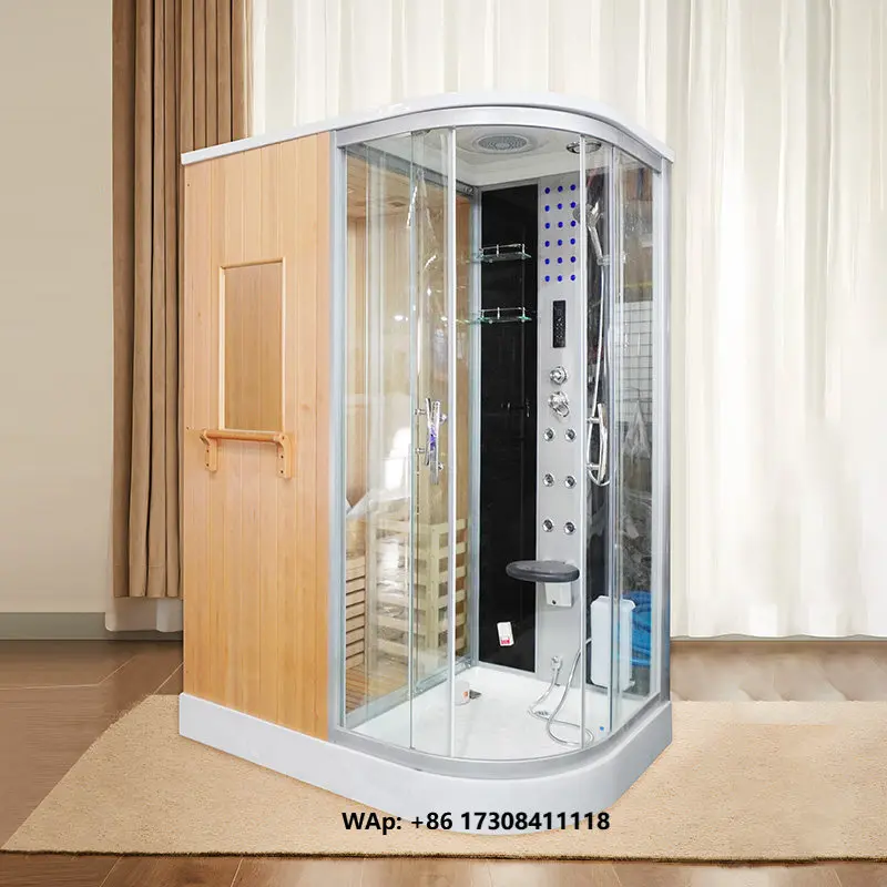 Sunrans Intelligent Frameless Sliding Arc Design Korean Rectangle Bathroom Integrated  Sweat Steam Sauna Dry Wet