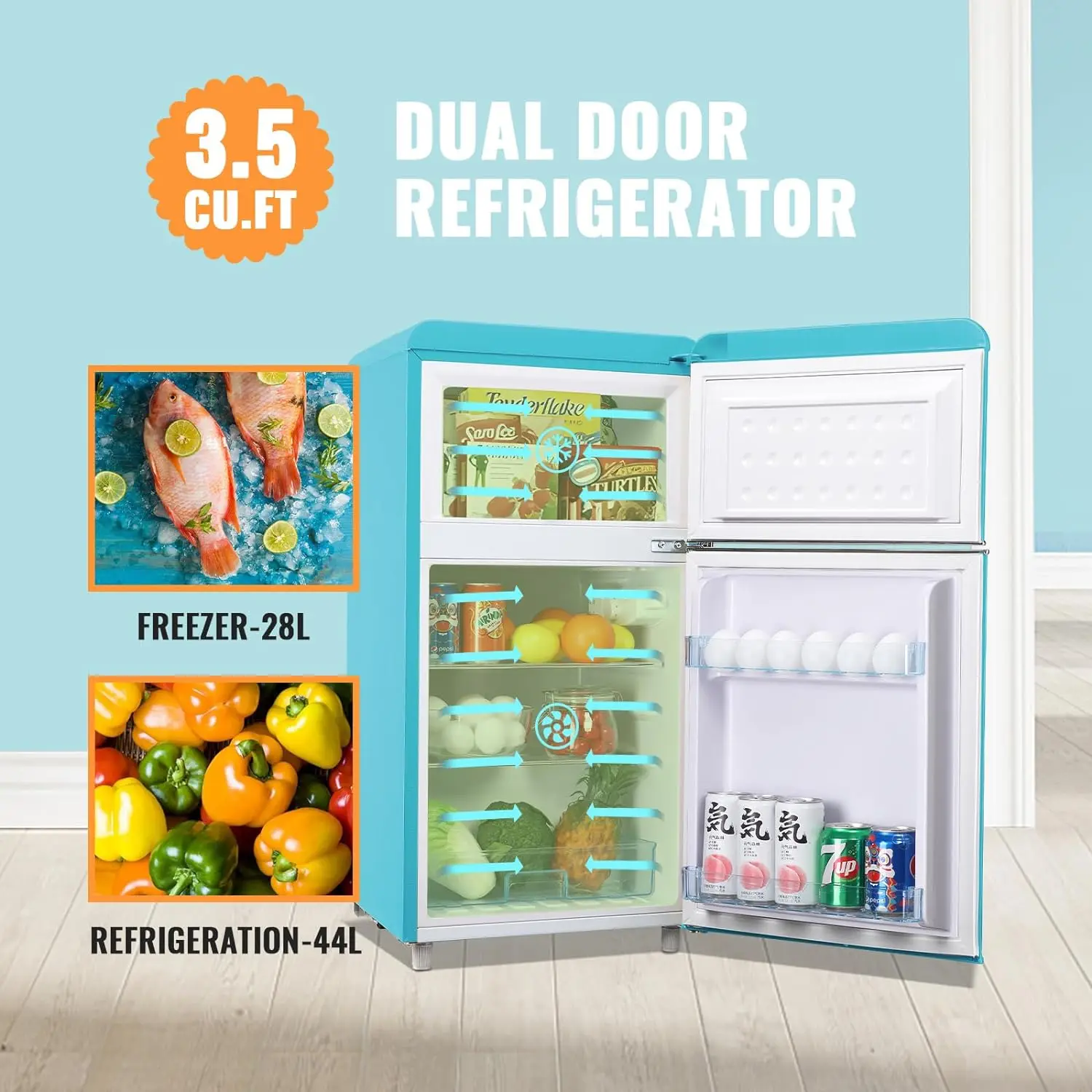 Mini Koelkast 3.5 Cu.Ft Verstelbare Temperatuur Met Top Mount Vriezer Ingebouwd Licht Ideaal Voor Thuis, Kantoor, Slaapzaal