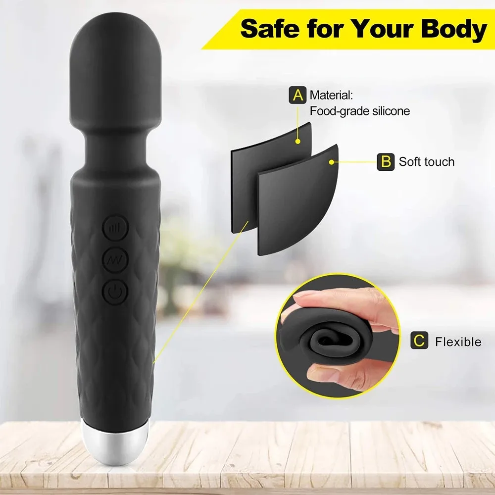 20 Modes Strong Vibration AV Stick Dildo Vibrator Usb Charging Body Massager Vagina Clitoris G-Spot Stimulator Sex Toy For Women