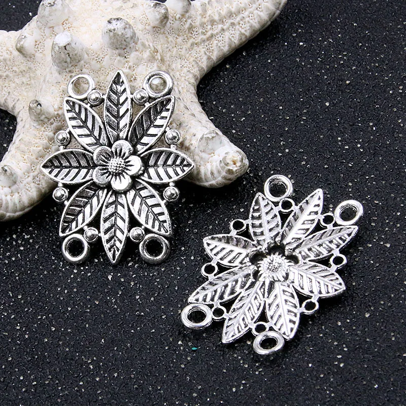 6pcs 28*35mm Two Color  Flower Porous Connectors Hollow Zinc Alloy Jewelry DIY Necklace Bracelet Handmade Craft