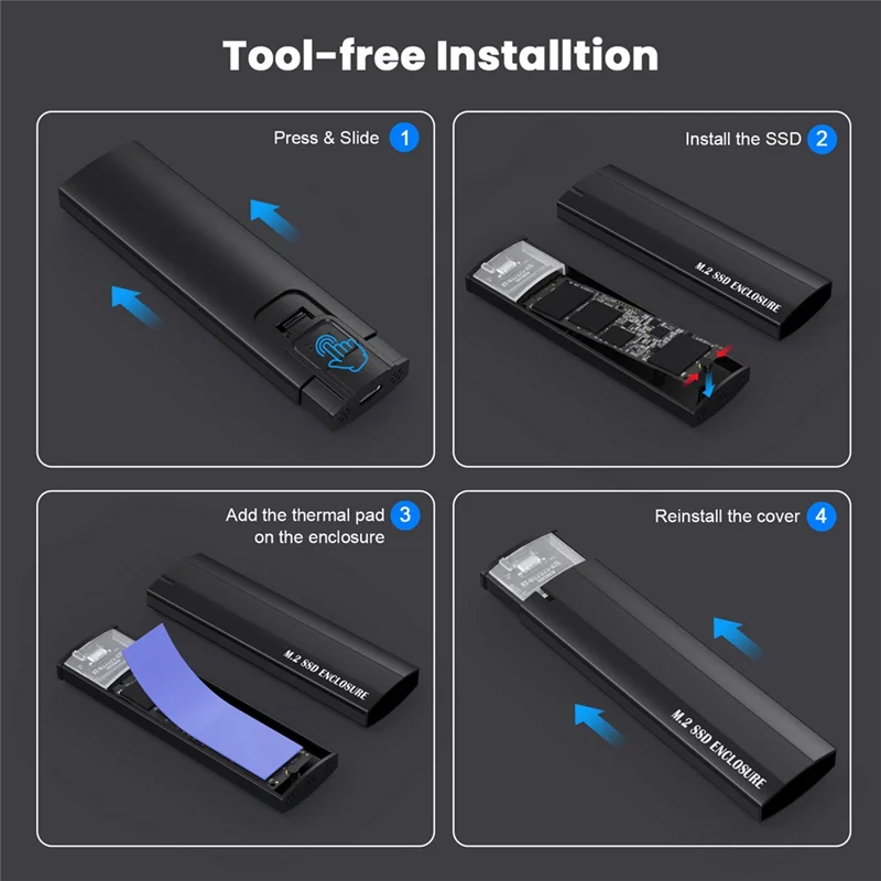 A13E-M.2 Hard Drive Enclosure NGFF Dual Protocol Typec Mobile Hard Drive Enclosure SATA SSD Solid State To USB