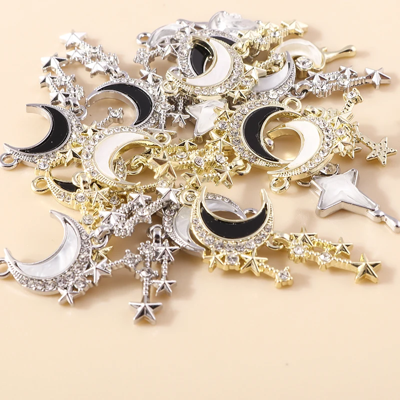 Leslie 4 Stück wunderschöne Gold-Silber-Farbe Kristall Polaris Charm für Schmuckherstellung Stern Mond Anhänger Halskette Armband Ohrring DIY – Detail 3