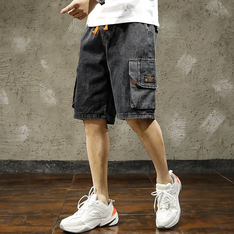 

Oversize Drawstring Loose Big Size with Pockets Bermuda Wide Long Man Denim Shorts Half Short Jeans Pants for Men Baggy Cut Xl