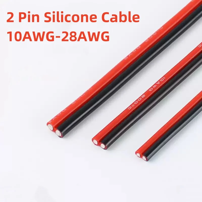 1 Meter 28/26/24/22/20~10AWG Super Soft Black Red Copper Wire Heat Resistant Silicone Rubber Cable DIY LED Lamp Connector