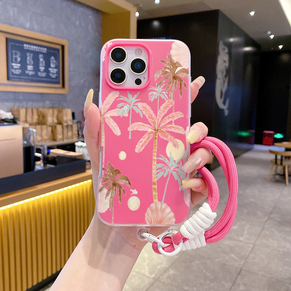 Handschlaufe 2-in-1 Handyhülle für iPhone 17 11 13 12 14 15 16 Pro Max XS XR X 17 Air 7 8 Plus Island Coconut mit Lanyard-Abdeckung – Detail 4
