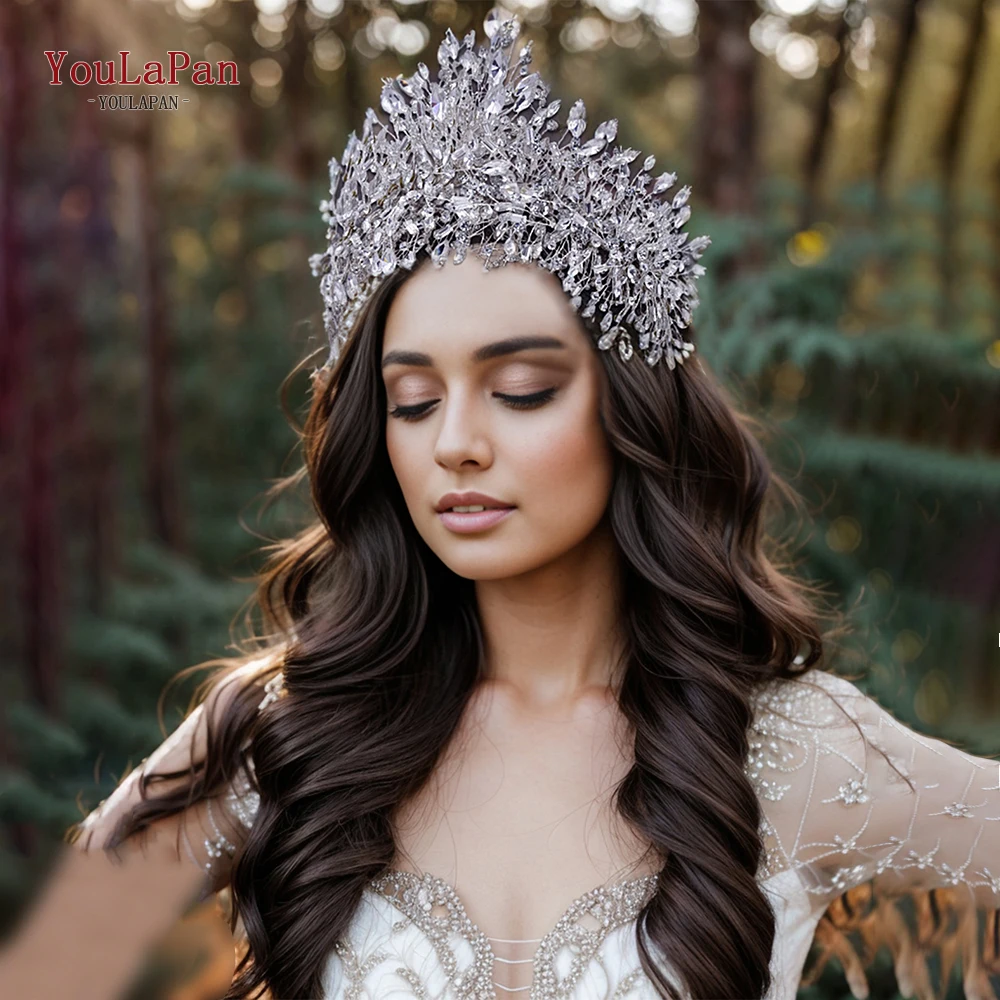 Youlapan coroa de noiva de cristal brilhante, cor prata, faixa de cabeça de noiva, acessórios para cabelo de casamento, concurso, mulher, festa,