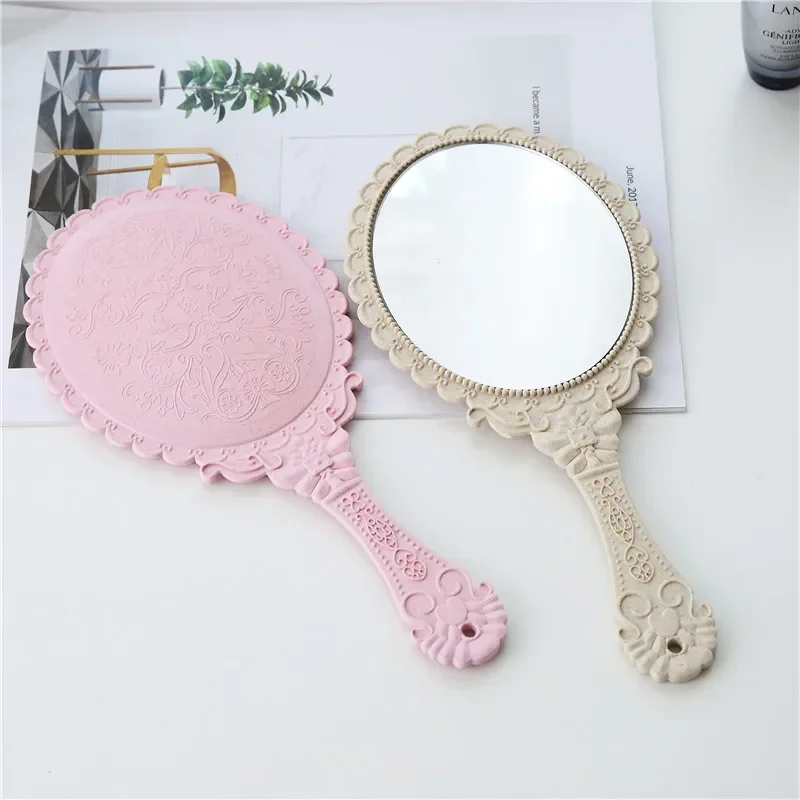 1Pcs Vintage Mirror Ladies Floral  Oval Round Makeup Hand Hold Mirror Princess Lady Makeup Beauty Dresser Gift