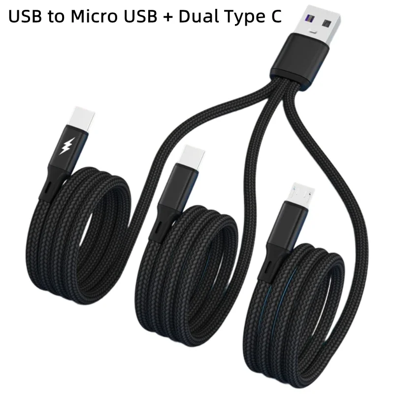 3 in 1 USB Splitter Cable USB to Type C Micro USB Multipurpose Cord USB Extension Charging Cable For Cell Phones Tablets