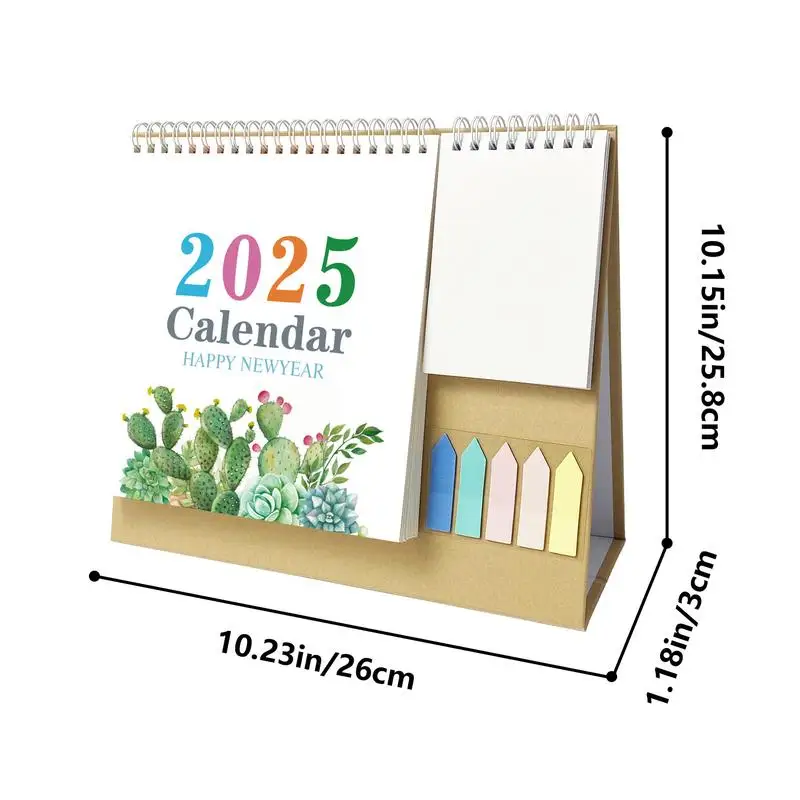 2025, englischer Tischkalender mit Taschen-Notizblock, Etiketten, Notizen, monatlicher Zeitplan, Planer, Desktop-Ringkalender mit losem Blatt, Ornamente