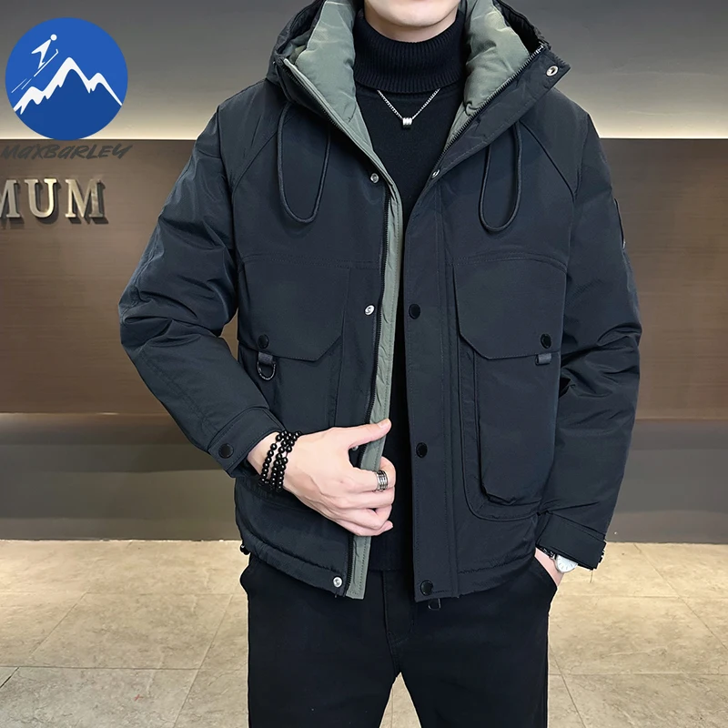 سترة Maxbarley الفاخرة للرجال لشتاء 2026 كلاسيكية غير رسمية مقاومة للرياح معطف أبيض دافئ للأسفل سترة رياضية خفيفة الوزن