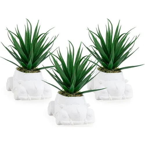 3'lü Set Marble Looking Vos Vos In Pots Green Artificial Cactus Aloevera