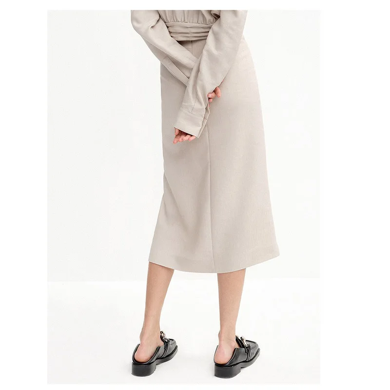 Flax Spring and Summer Women's Skirt Temperament Elegant Pink Slit Skirt Cool Wicks Sweat Business Casual High-end Women's Wear