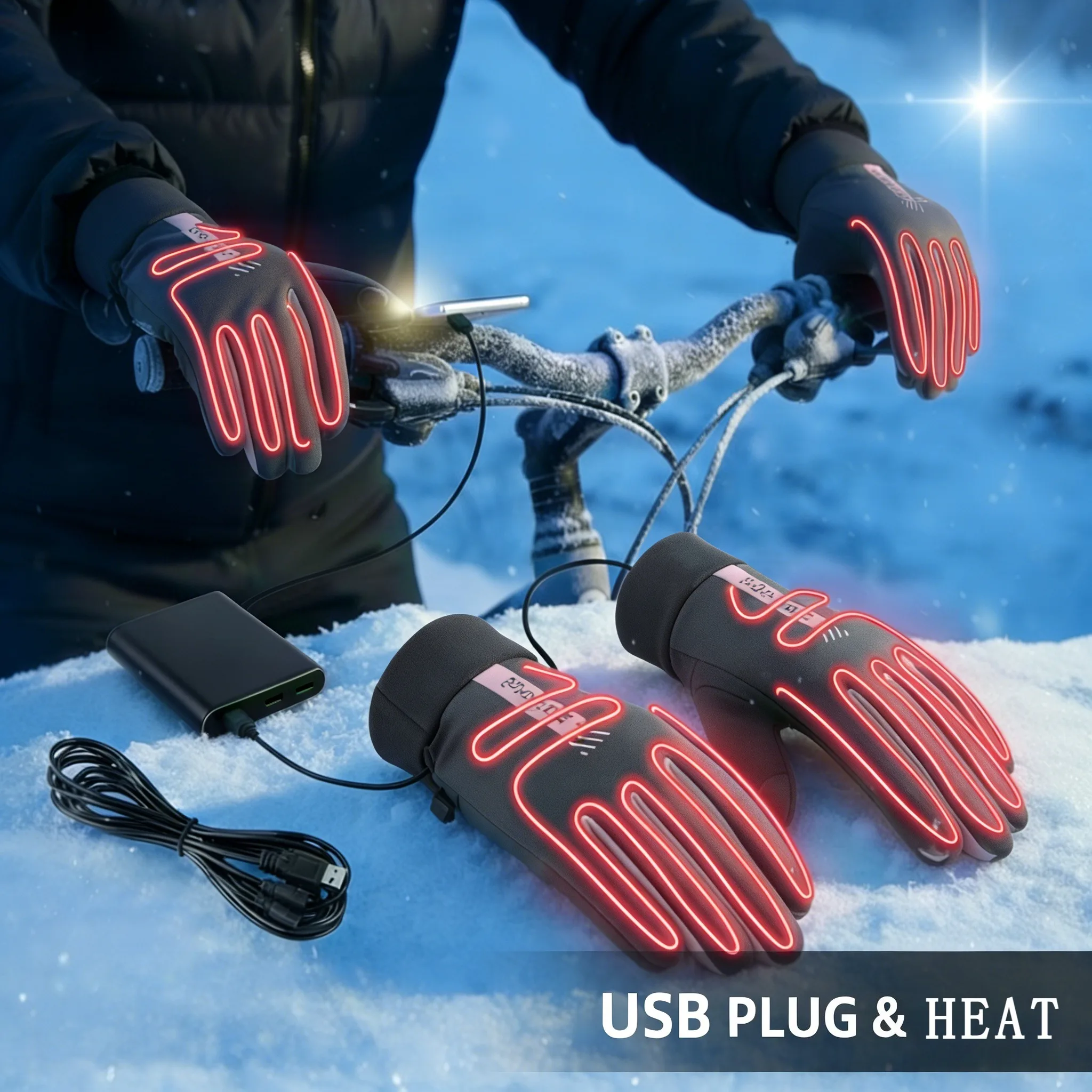 USB Heated Gloves Electric Hand Warmer Winter Thermal Knitting Mittens Touchscreen Anti-Slip