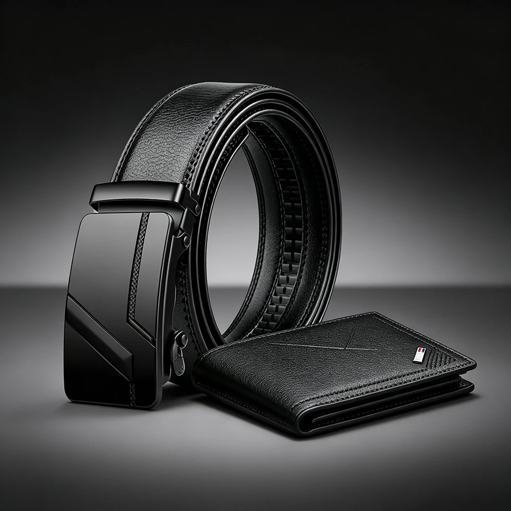 2pcs Men's Retro Belt Wallet Set Fashion Men's Business Automatic Buckle Belt High Quality Men's Birthday Holiday Gift Wholesale