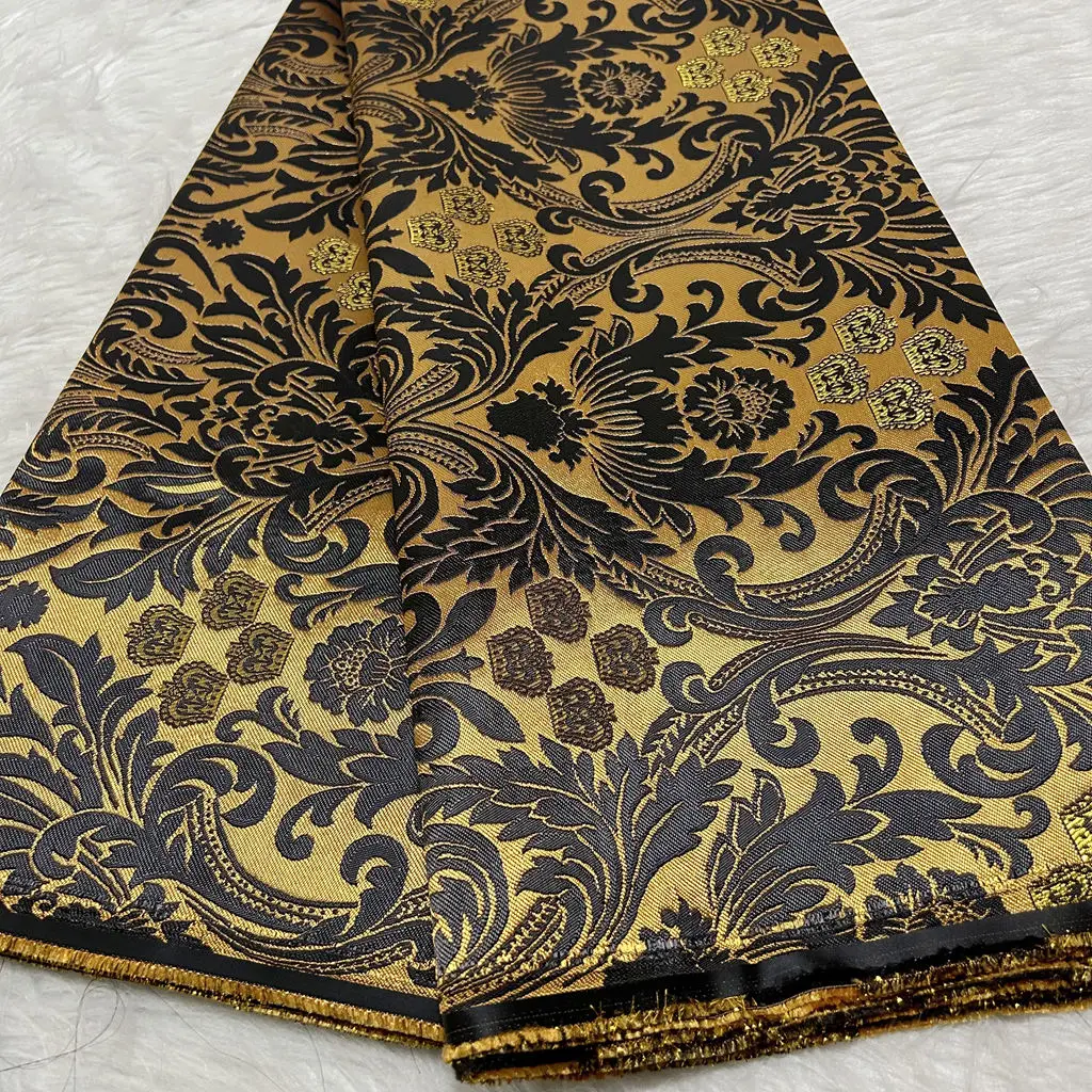 2026 Afrikaanse Luxe Multicolor Damask Stof 5 Yards Hoge Kwaliteit Modieus Bruiloft Feest Hoofddoek Hoed Outfits - afbeelding 1