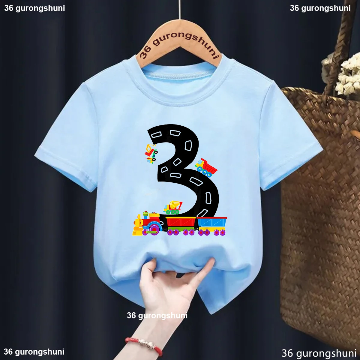 

Fashion Tractor Car 3th Birthday Gift For Girls/Boys Tshirt Funny Kids Clothes White /Blue/Yellow/Gray Tshirt Summer T-Shirt