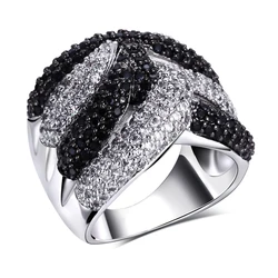 Clearance Stock Rings White/Gold/Black 2 Tone Pave Shiny Cubic Zircon Finger Ring Gold/White Color Fashion Jewelry