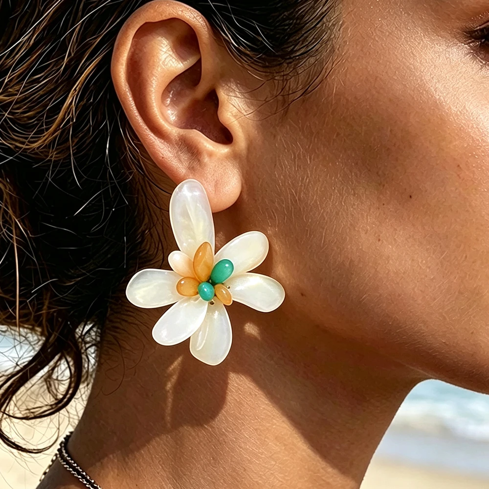 2026 Neue Modische Harz-Blumen-Ohrhänger für Damen, Bohemian Sommer Strand Party Schmuck Ohr-Accessoires – Detail 2