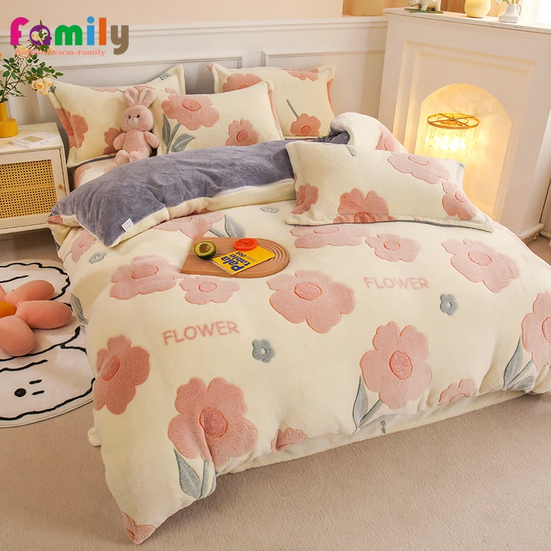 

Super Warm Flannel Quilt Cover Winter Thickened Breathe Comforter Warmth Cotton Double-sided Velvet Soft King Queen Full Size