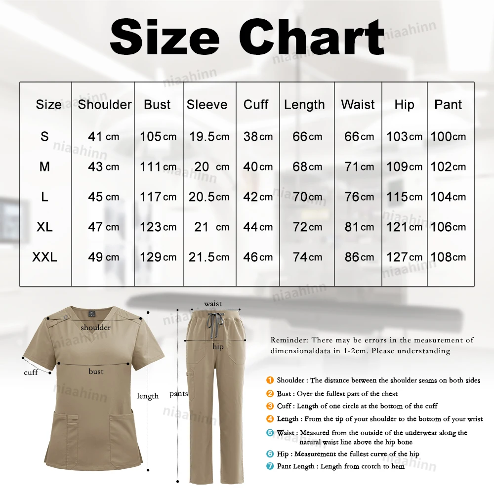 Niaahinn Workwear Stretch Scrubs Uniforms Sets Nurse Scurb Uniform Women Medical Scrubs V-neck Short Sleeved Straight Pants Sets