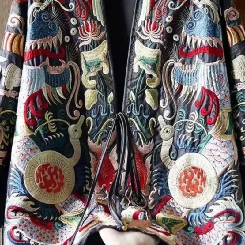 Nieuwe Chinese Stijl Kunstmatige Zijde Xiangyun Garen Korte Jas Zware Industrie Nationale Stijl Print Lange Mouw Vest Top